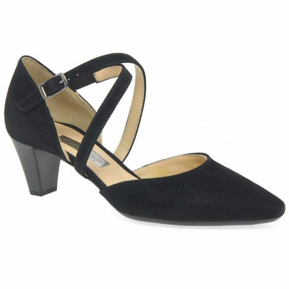 Gabor Callow Modern Cross Strap Court Naisten Korkokengät Mustat | FI0001926