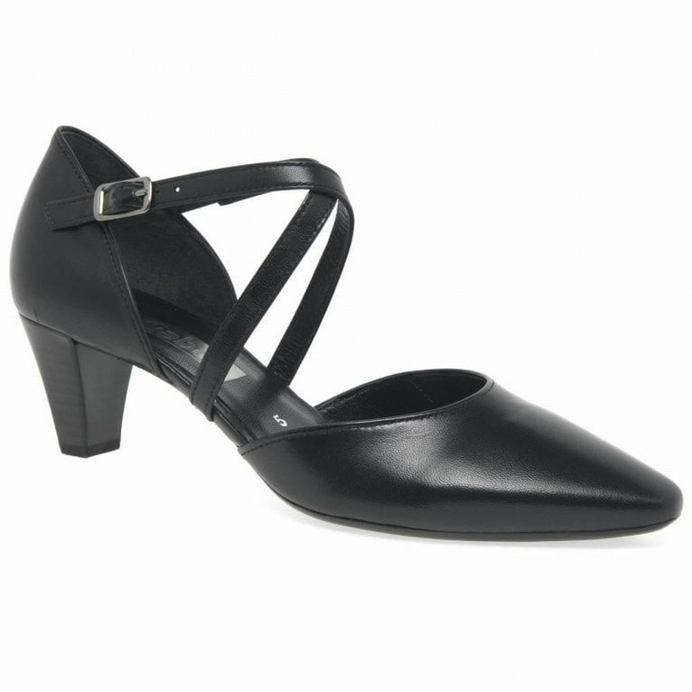 Gabor Callow Modern Cross Strap Court Naisten Korkokengät Mustat | FI0001927